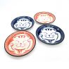 Set di 4 piccoli piatti in ceramica blu e rosa con motivo Gatto - NEKO