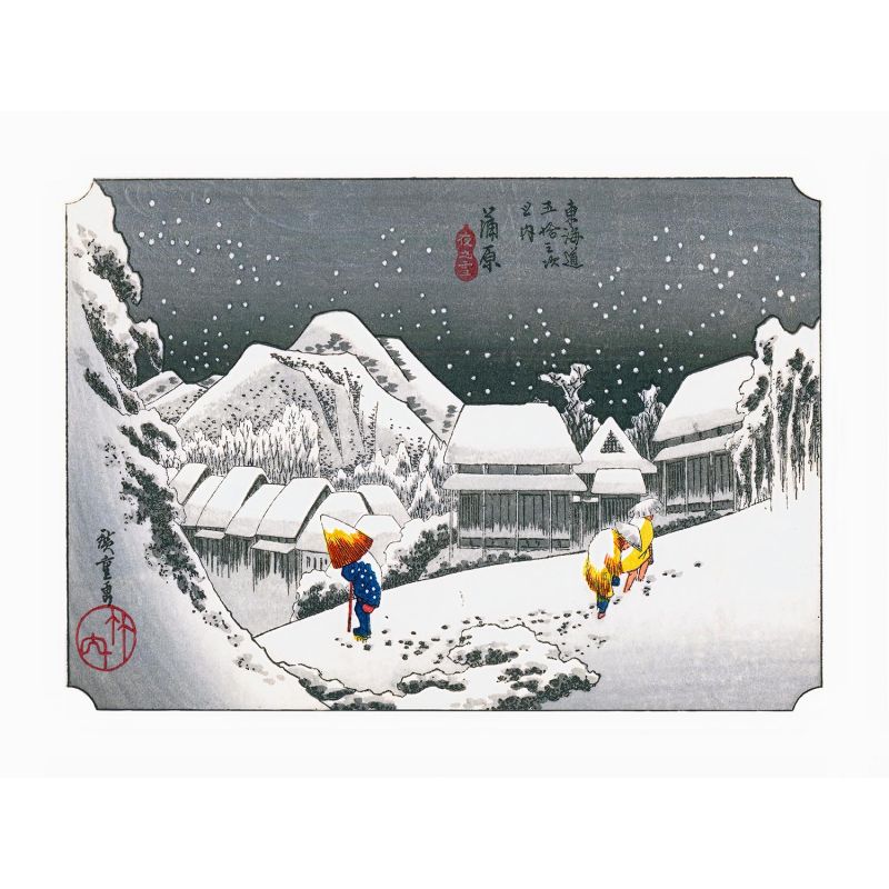 Japanischer Druck, Hiroshige Utagawa, Nachtschnee in Kambara