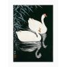 Japanese print, two geese swimming in the night, OHARA KOSON