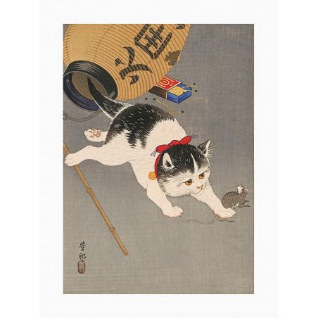 Japanese print, Kitten and lantern, OHARA KOSON