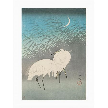 Japanischer Druck, Reiher im Schilf, OHARA KOSON