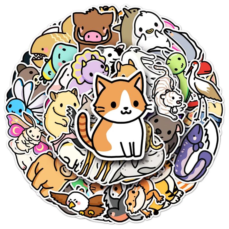 Set of 50 Japanese stickers, Kawaii Animal Stickers - DOBUTSU
