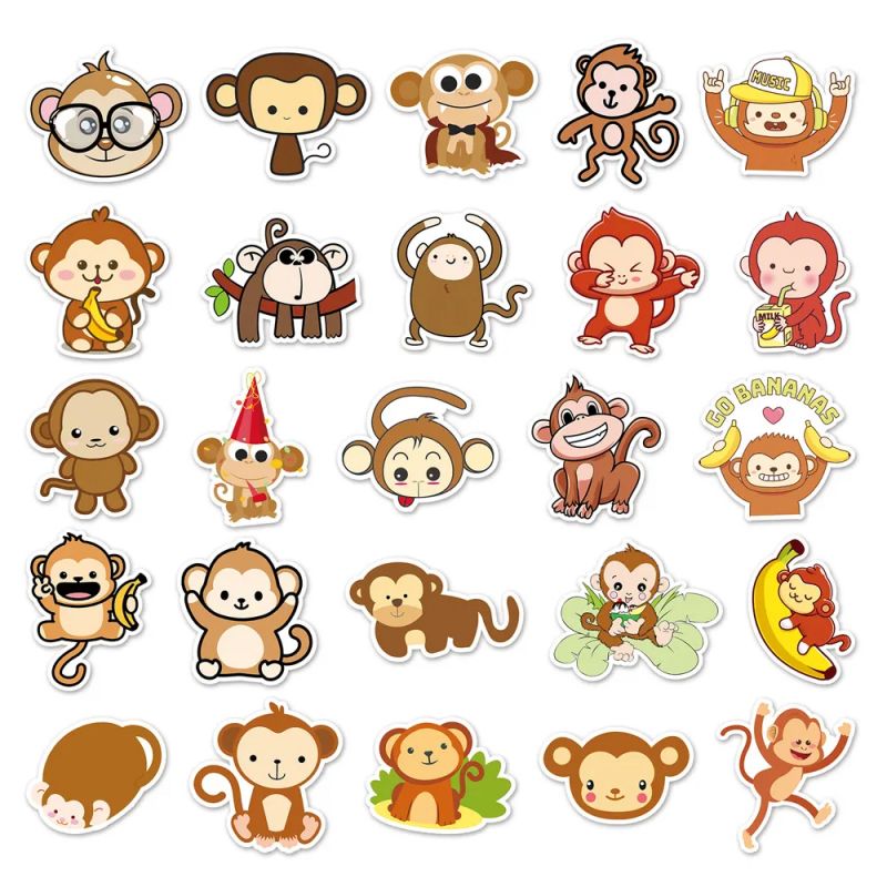 Lot of 50 Japanese stickers, Kawaii Monkey Stickers - SARU