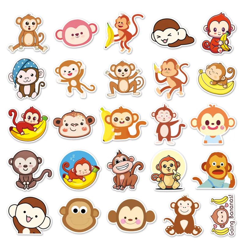 Lotto di 50 adesivi giapponesi, adesivi Kawaii Monkey - SARU