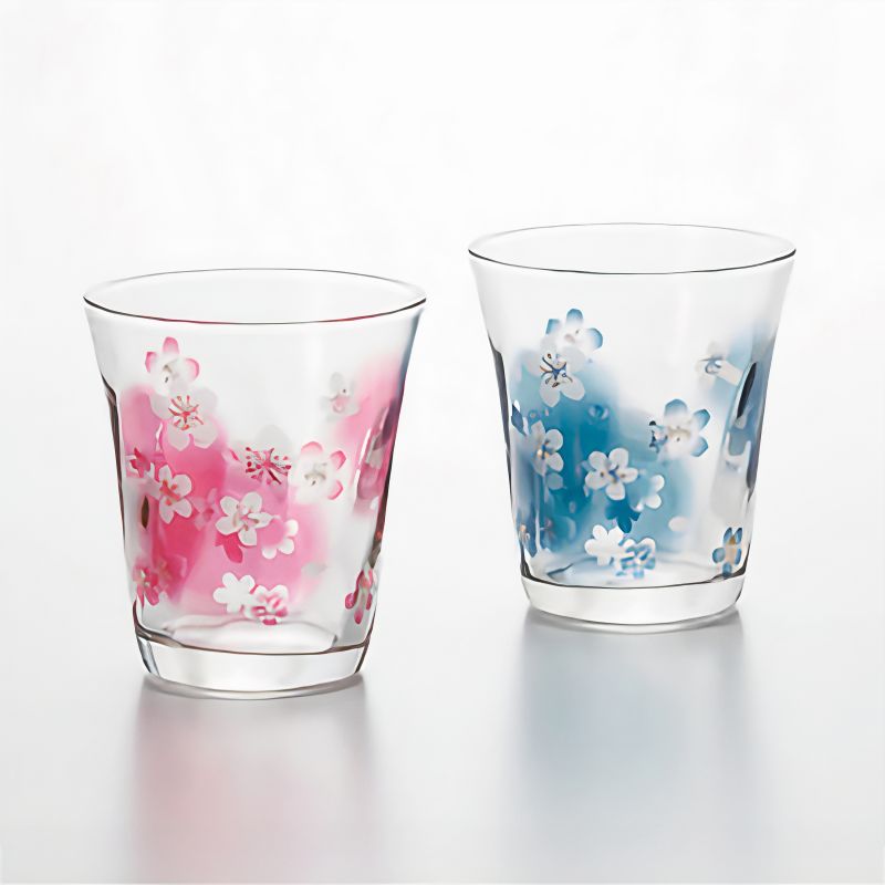 Set de 2 verres japonais motifs sakura bleu et rose HANAKOTOBA