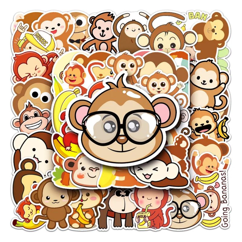 Lotto di 50 adesivi giapponesi, adesivi Kawaii Monkey - SARU