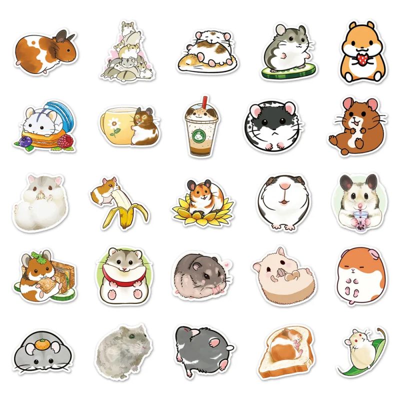 Lot von 50 japanischen Aufklebern, Kawaii-Hamster-Aufkleber-HAMUSUTA