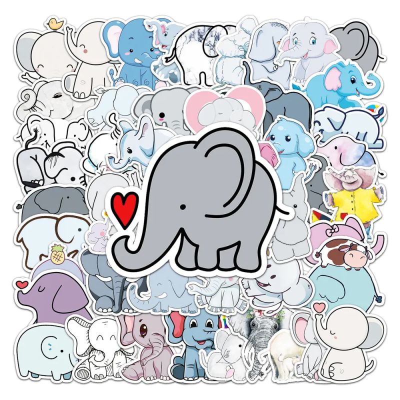 Lote de 50 pegatinas japonesas, Kawaii Elephant Stickers-ZO