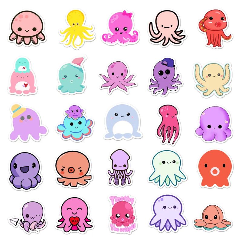 Lote de 50 pegatinas japonesas, pegatinas de pulpo Kawaii-TAKO