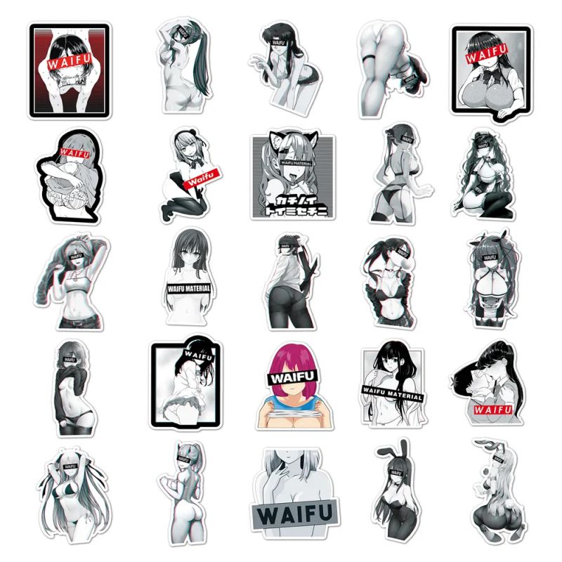 Lot de 50 autocollants japonais,Stickers Kawaii-WAIFU