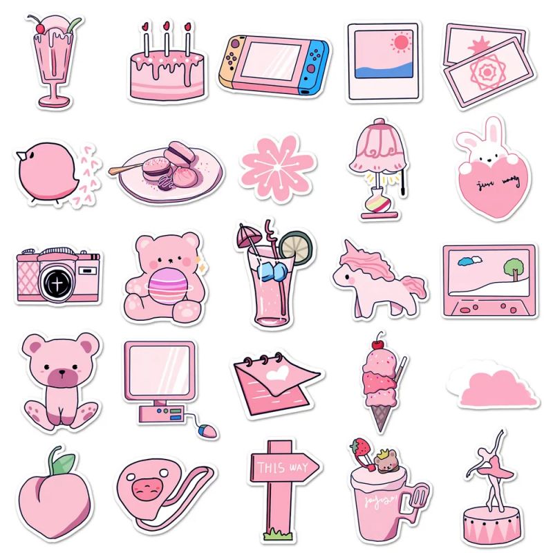 Set of 50 Japanese stickers, pink Kawaii stickers-PINKU