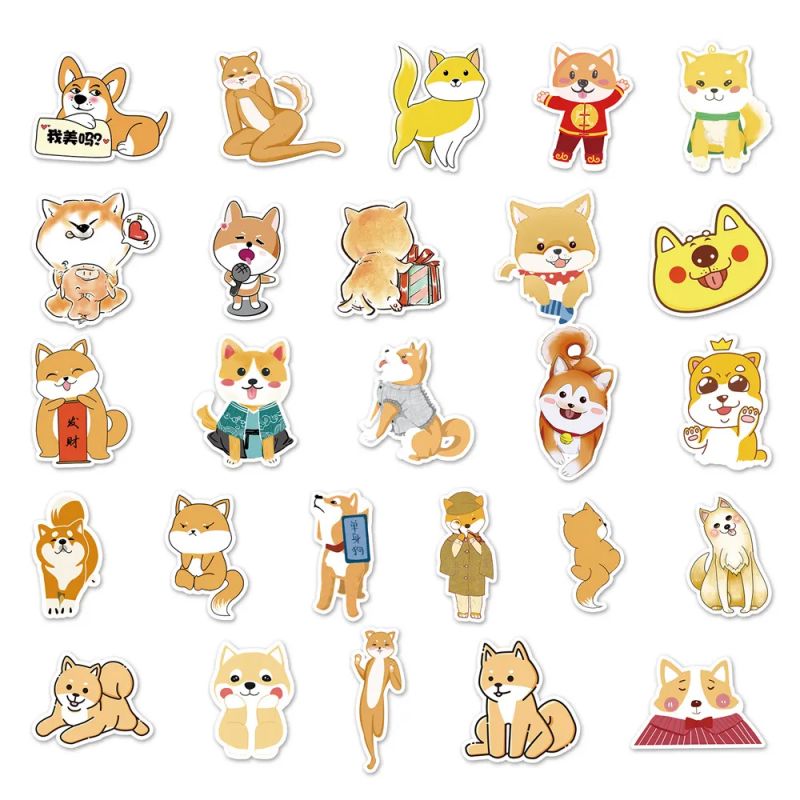 Set mit 50 japanischen Aufklebern, Kawaii Shiba Dog Aufkleber-SHIBAINU