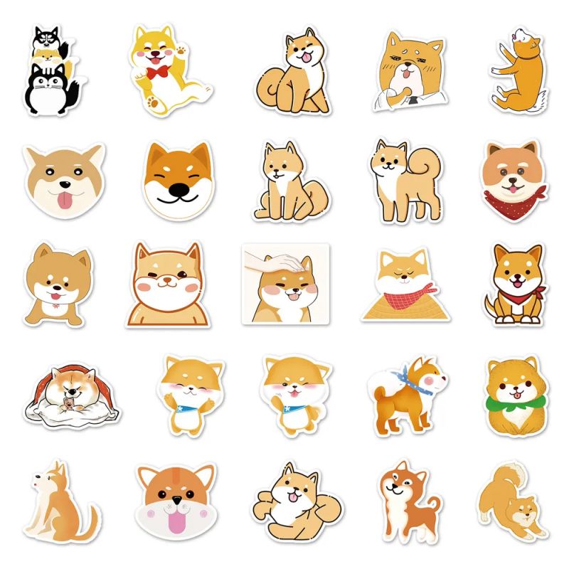 Set di 50 adesivi giapponesi, adesivi Kawaii Shiba Dog-SHIBAINU