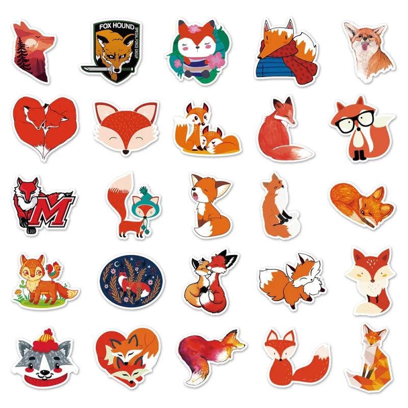 Lot von 50 japanischen Aufklebern, Kawaii Fox Stickers-KITSUNE