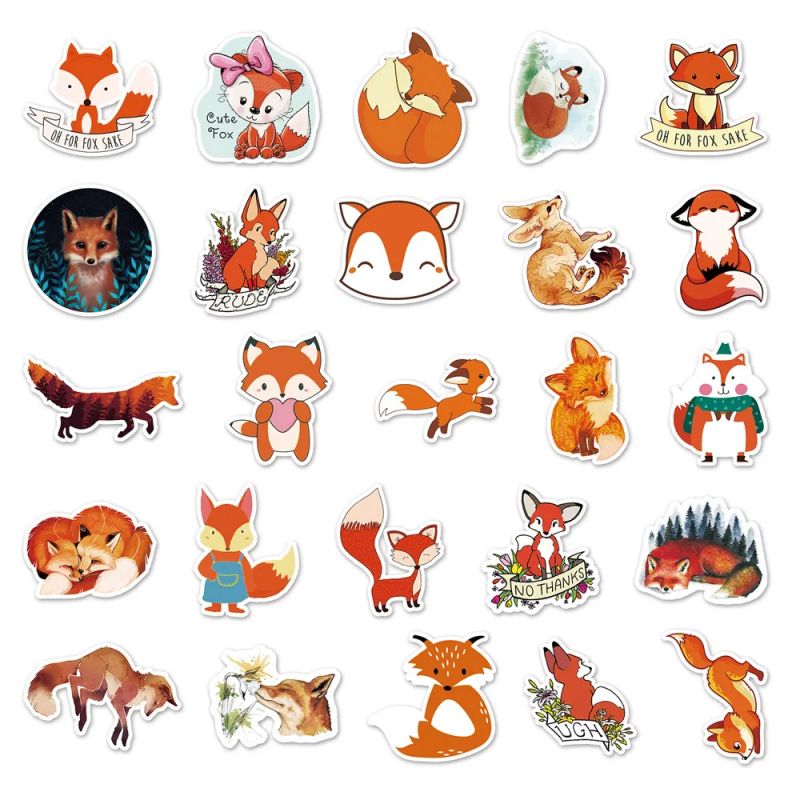 Lot de 50 autocollants japonais,Stickers Kawaii Renards-KITSUNE