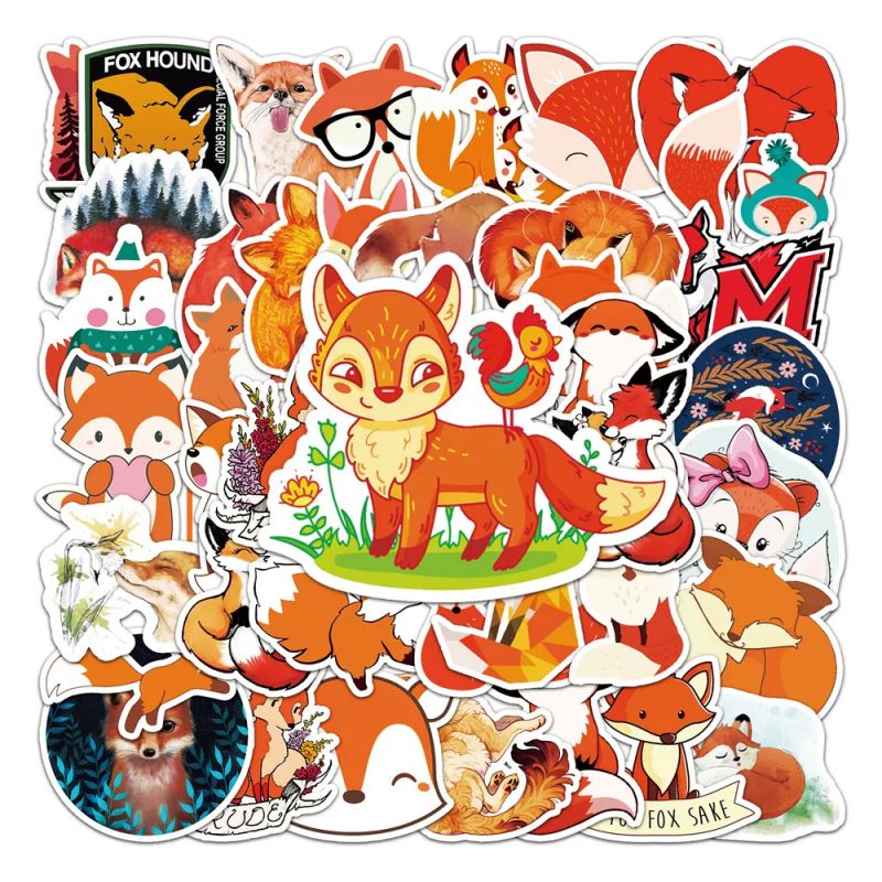 Lot of 50 Japanese stickers, Kawaii Fox Stickers-KITSUNE