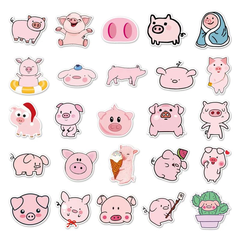 Set mit 50 japanischen Aufklebern, Kawaii Pig Sticker-BUTA