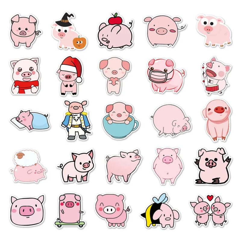 Set di 50 adesivi giapponesi, Kawaii Pig Stickers-BUTA