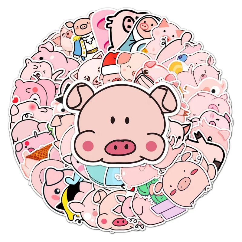 Set of 50 Japanese stickers, Kawaii Pig Stickers-BUTA