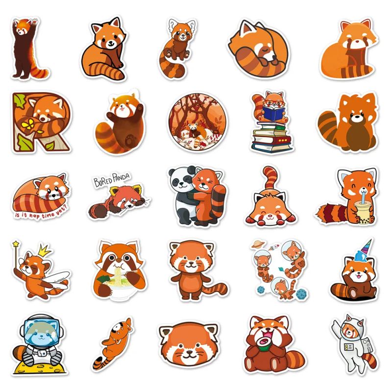 Lotto di 50 adesivi giapponesi, adesivi Kawaii Red Panda-RESSAPANDA