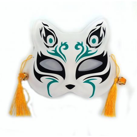 Demi-masque japonais de chat blanc, Flamme verte, Midori no honō