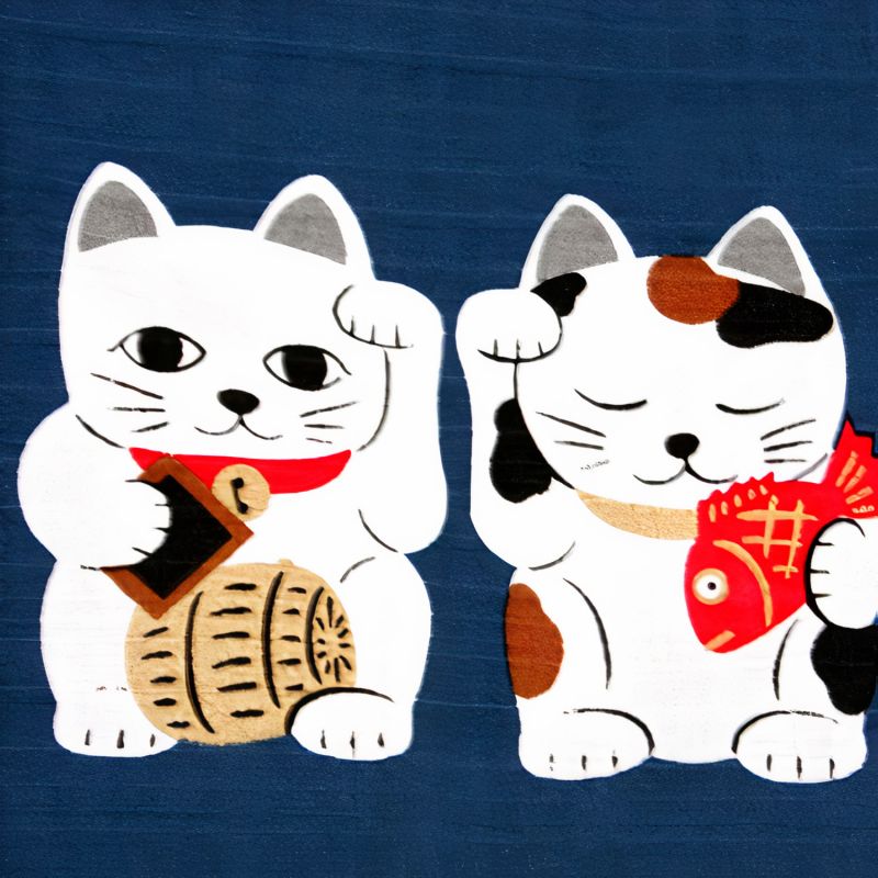 rideau noren japonais 7 chats porte Bonheur - NEKO