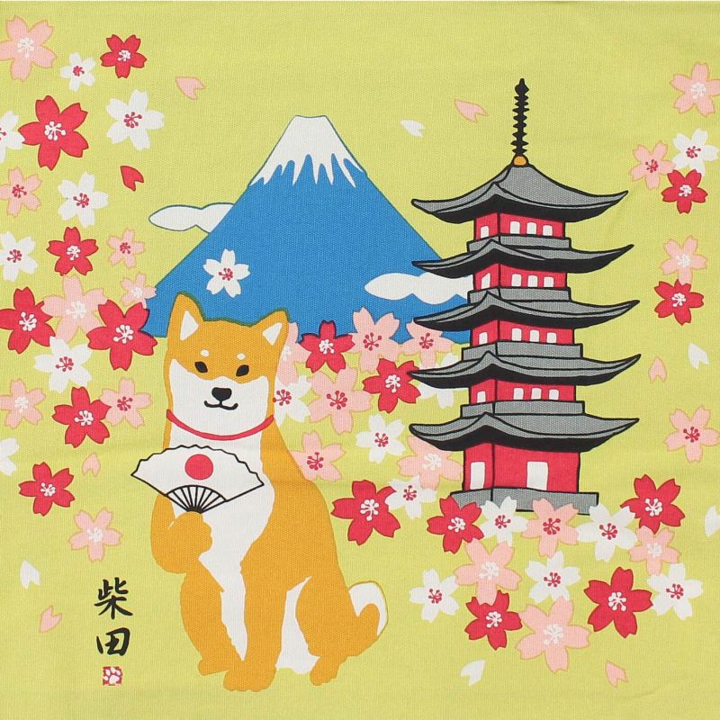 Sac tote bag 100% coton Chien Shiba Mont Fuji et Pagode- FUJISAN TO PAGODO