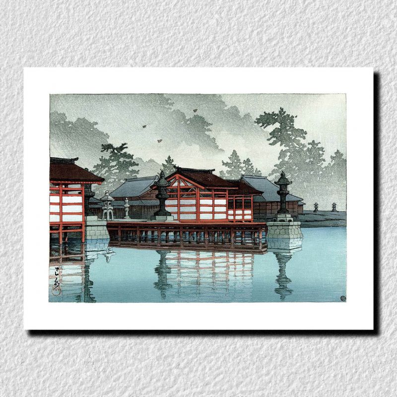 Reproduction d'estampe de Kawase Hasui, Miyajima dans le brouillard, Kirino Miyajima