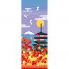 Cotton hand towel, TENUGUI, Autumn leaves, Five-story pagoda, Mount Fuji, AKI