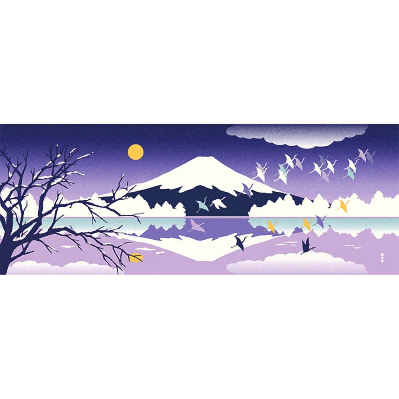 Serviette de toilette en coton, TENUGUI, Mont Fuji en hiver sous la neige, FUYU