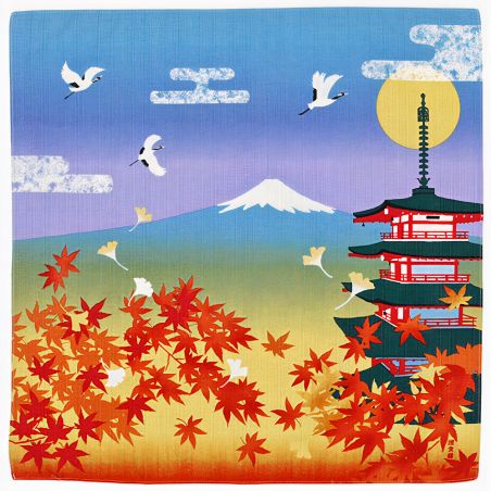 Furoshiki japonais pour emballer des Bento,Feuilles d'automne Pagode à cinq étages Mont Fuji