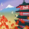 Japanese Furoshiki for wrapping Bento, Autumn leaves Five-story pagoda Mount Fuji