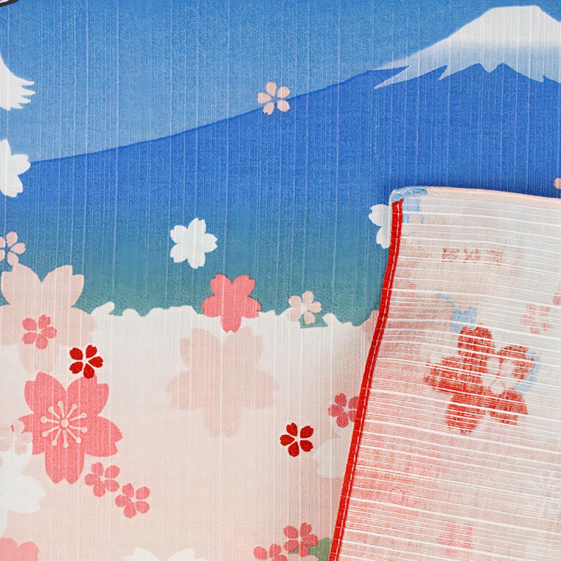 Japanese furoshiki for wrapping Bento, Cherry blossoms, five-story pagoda, Mount Fuji