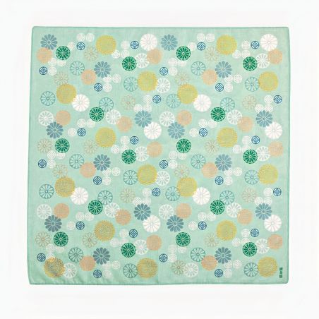 Japanese cotton handkerchief with Chrysanthemum pattern, KIKU 1