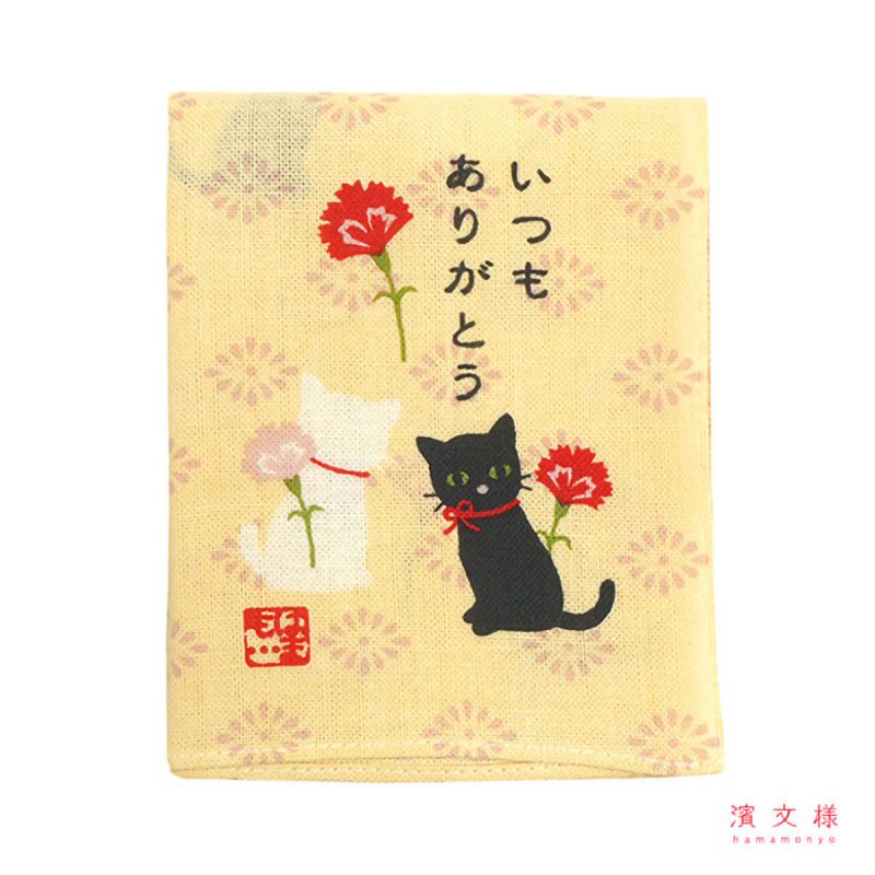 Pañuelo de algodón japonés, estampado de gatos blancos y negros, NEKO