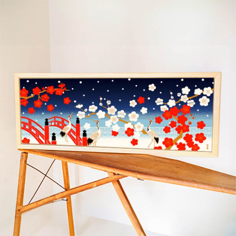 Cotton towel, TENUGUI, Plum Blossoms and Snow, UME NO KI TO YUKI