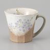 Mug japonais en céramique avec anse, beige et violet - SAKURA