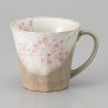 Taza de cerámica japonesa con asa, beige y rosa - SAKURA