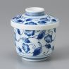 blue japanese tea bowl with lid - chawanmushi - HANA KARAKUSA