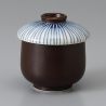 Japanese Chawanmushi tea bowl with lid, black with blue lines, TOKUSA