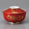 Japanese ceramic bowl with lid, AKAMAKI KARAKUSA, red and gold