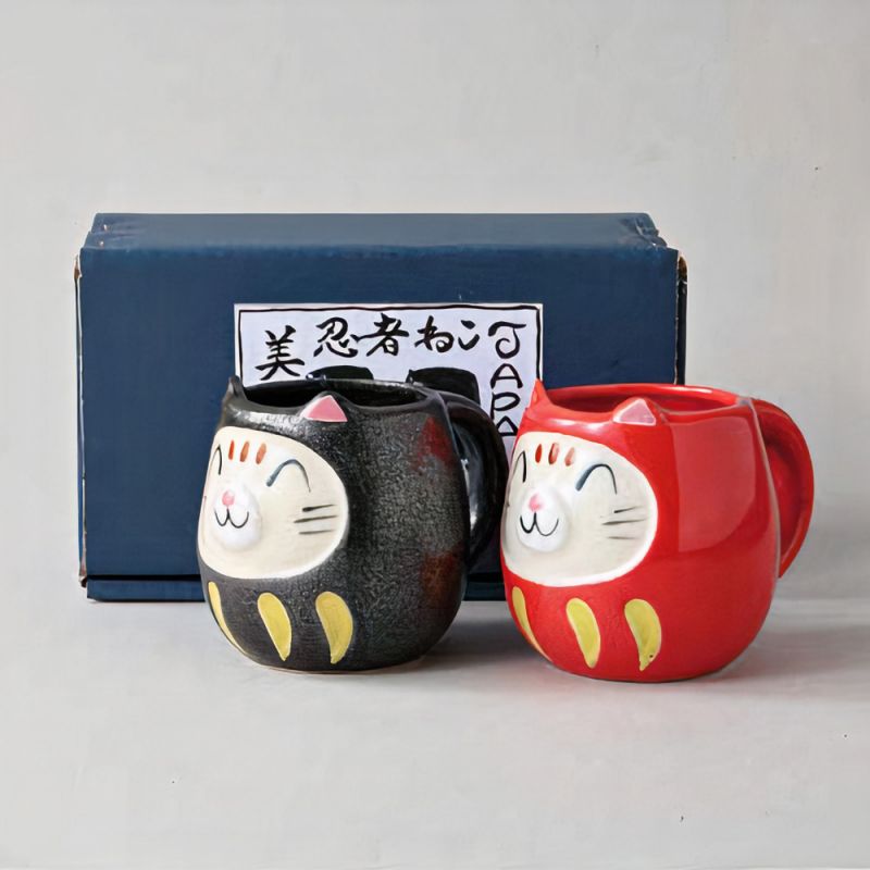 Duo de mug japonais en chat Daruma- DARUMA NEKO