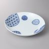 Plato redondo de cerámica japonesa, patchwork, azul y blanco, PATAN
