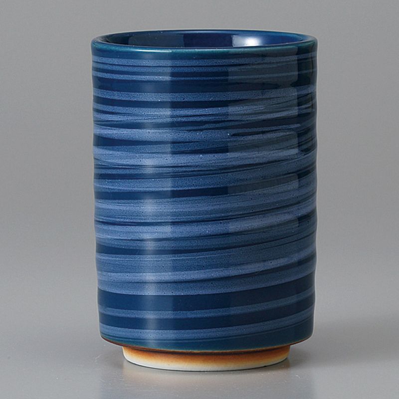 Taza de té japonesa grande de ceramica, HAKE cepillo azul