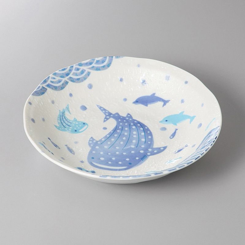 Plato hondo redondo de cerámica, azul, ocean universe - SEIGAIHA