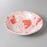 Plato hondo redondo de cerámica, estampado rojo, pez y sakura - SHIPPO