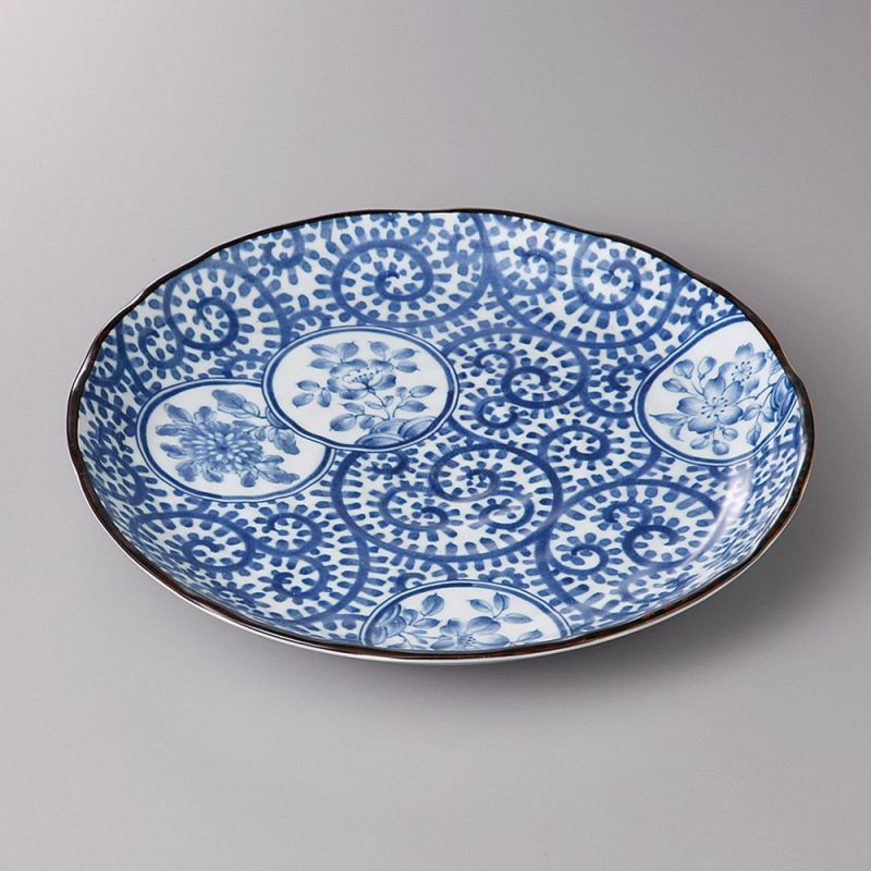 japanese round plate, KARAKUSA, blue