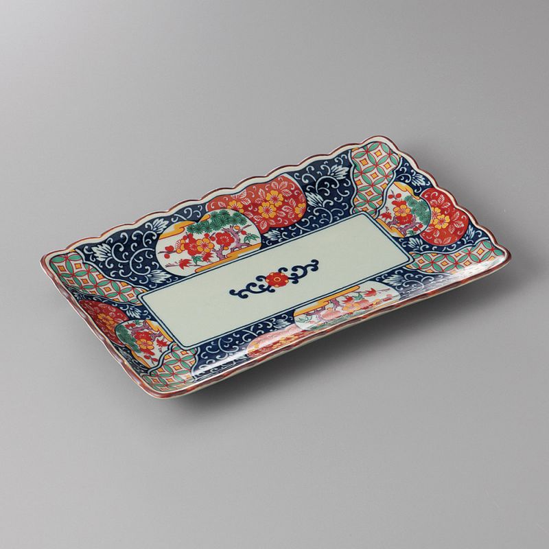 japanese rectangular sushi plate, KOIMARI, blue and red