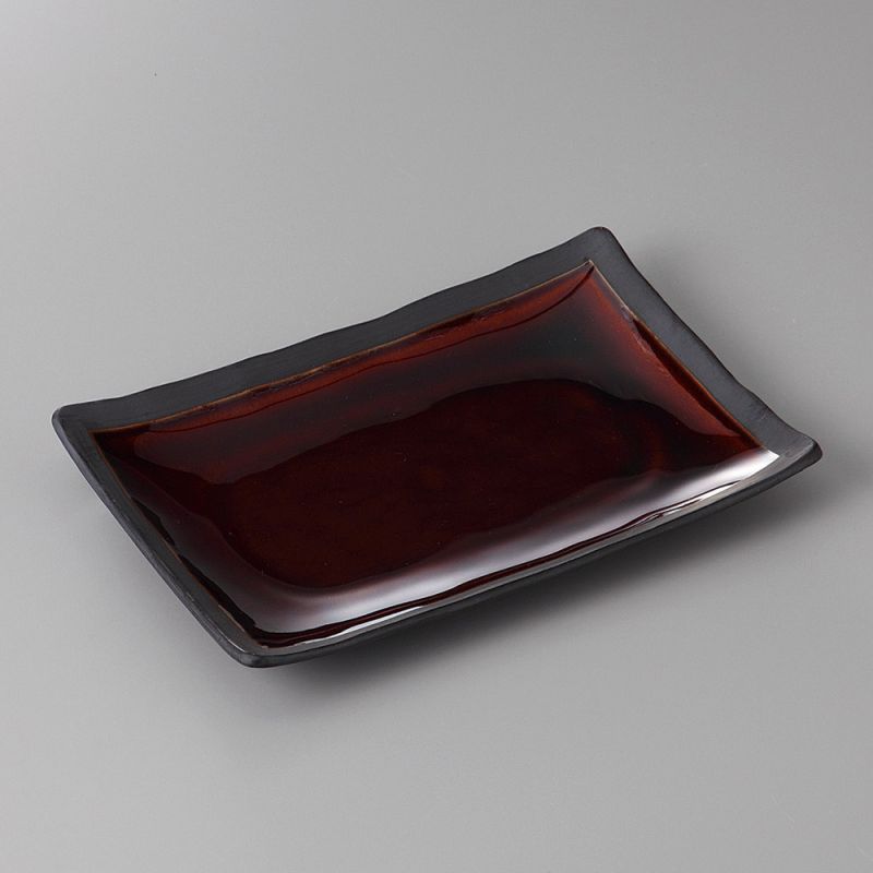 Plato pequeño rectangular de cerámica japonesa, marrón, borde crudo - KIGAMI