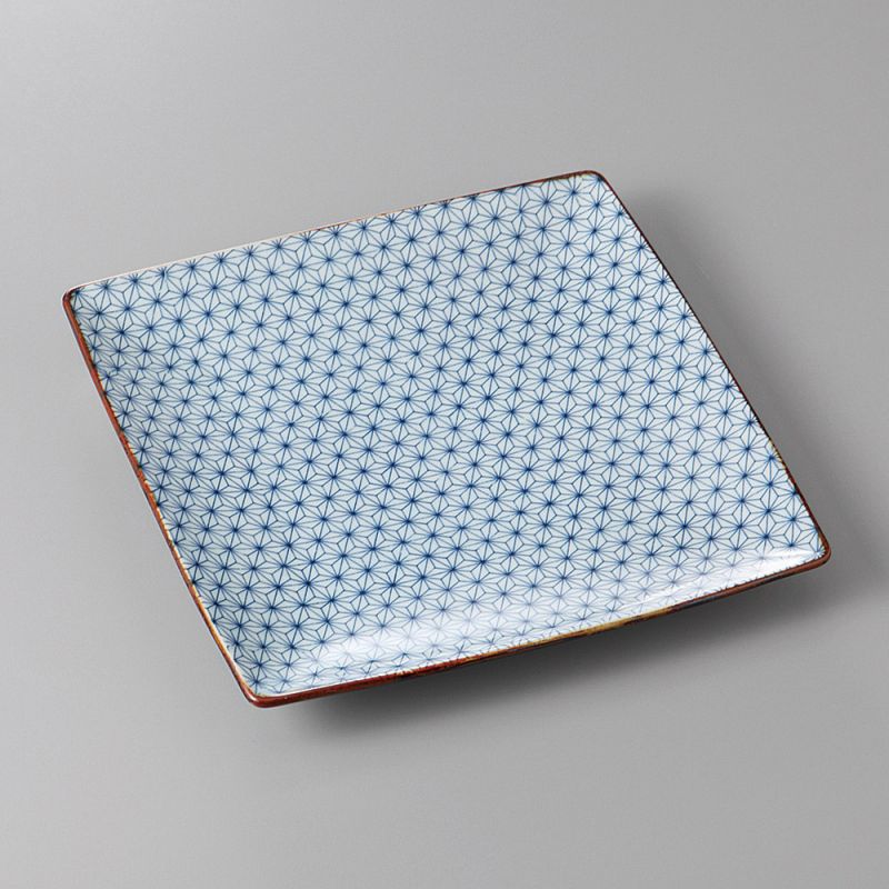 piatto quadrato giapponese, SASHIKO ASANOHA, bianco e blu